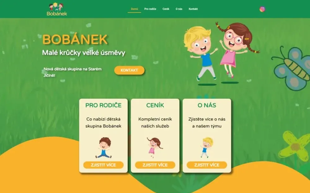 Webové stránky pro dětskou skupinu Bobánek ve Starém Jičíně, realizace Kurzor Krů