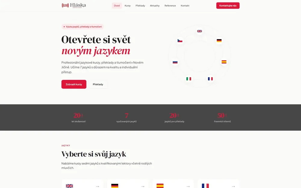 Webové stránky pro jazykovou školu Hláska, tvorba webu Kurzor Krů